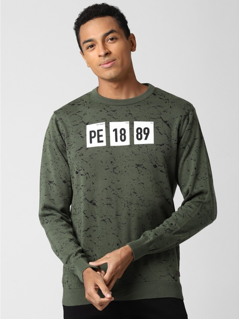 

Peter England Casuals Men Olive & White Typography Printed Pullover
