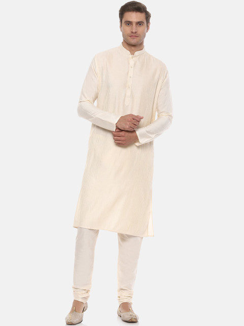 

Louis Philippe Men Cream-Coloured Striped Kurta with Churidar