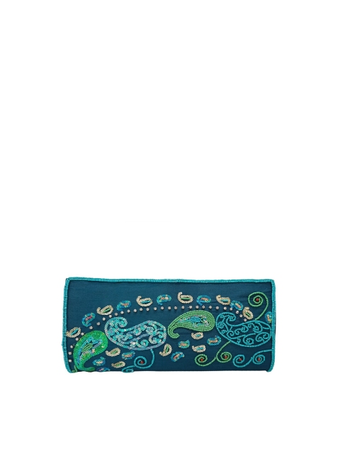 

Spice Art Blue & Green Paisley Sequinned Hand Embroidered Clutch
