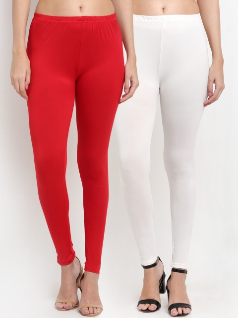 

NEUDIS Women Pack Of 2 Solid Ankle-Length Leggings, Red