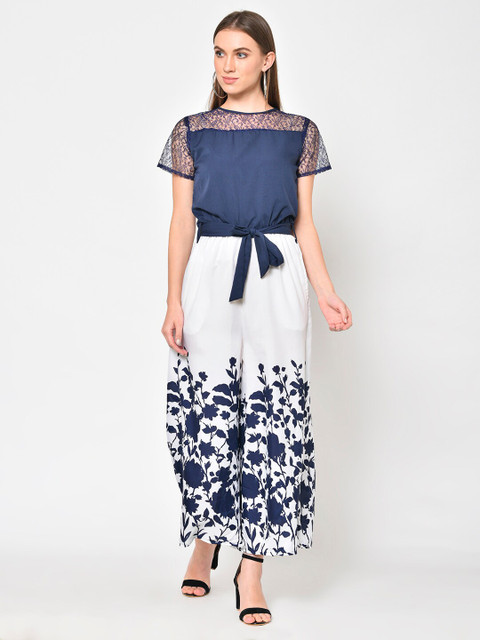

emeros Navy Blue & White Printed Basic Jumpsuit