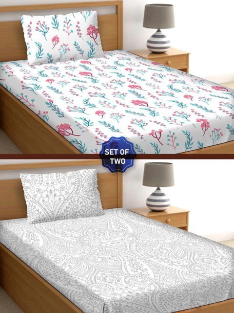 

BELLA CASA White & Grey Ethnic Motifs 250 TC 2 Single Bedsheet with 2 Pillow Covers