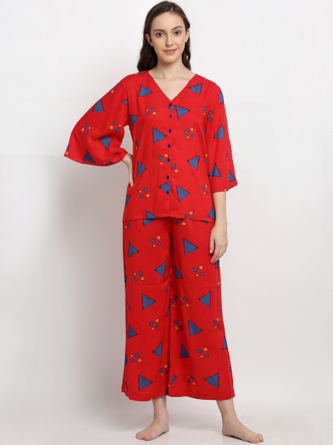 

DIVA WALK EXCLUSIVE Women Red & Blue Printed Night suit