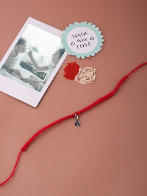 

Adorn By Nikita Rakhi With Sterling Silver Lock Charm, Red