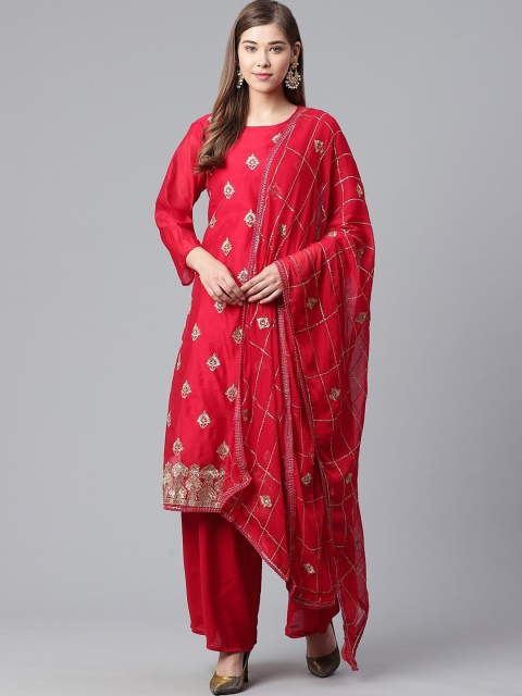 

Ishin Red Embroidered Unstitched Dress Material