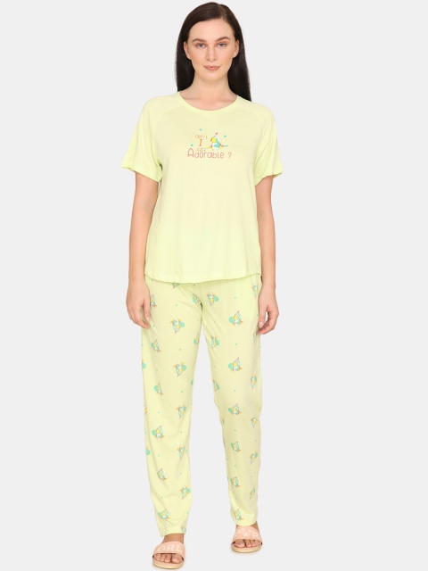 

Zivame Women Yellow & Green Pure Cotton Night suit