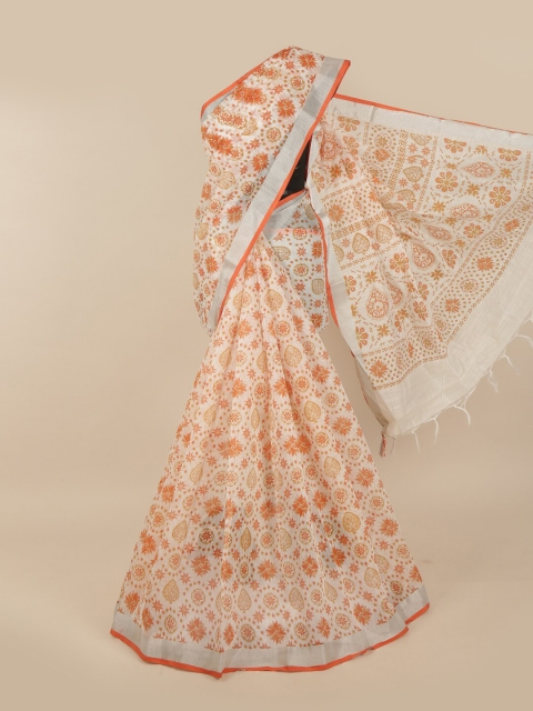 

Pothys White & Orange Ethnic Motifs Saree