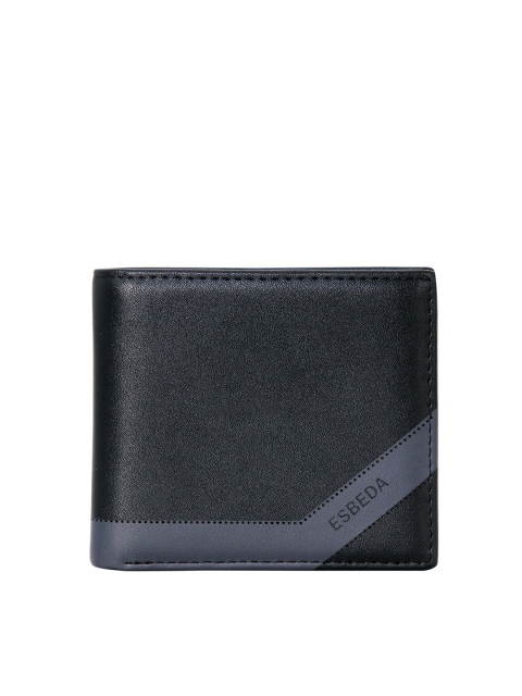 

ESBEDA Men Black & Grey Colourblocked PU Two Fold Wallet with RFID