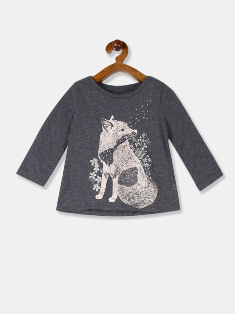 

GAP Grey & Off White Graphic Printed Pure Cotton A-Line Top