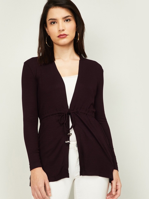 

CODE by Lifestyle Women Burgundy Tie-Up Shrug
