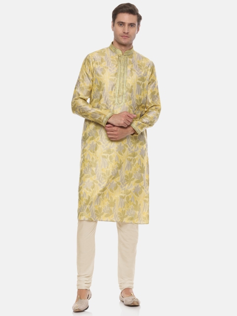 

Louis Philippe Men Yellow Ethnic Motifs Printed Kurta with Churidar
