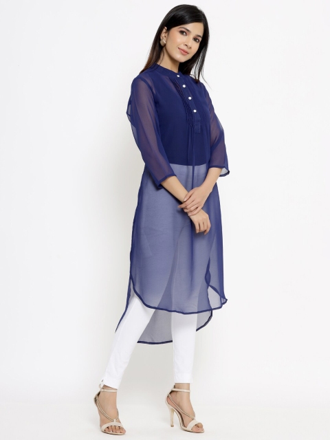 

Aprique FAB Navy Blue Mandarin Collar Sheer Tunic