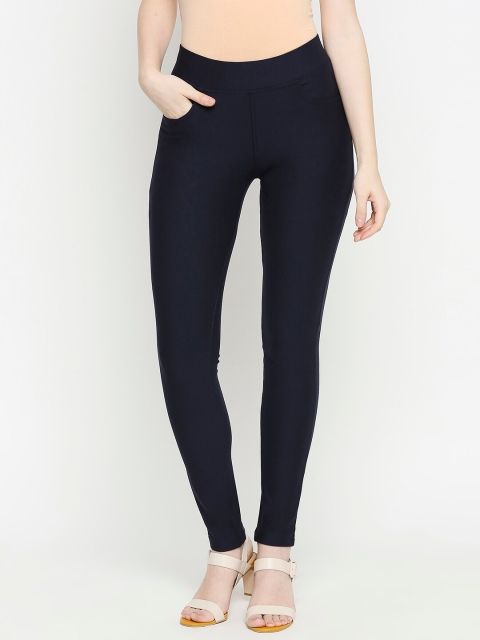

fungus Women Navy Blue Solid Slim-Fit Treggings