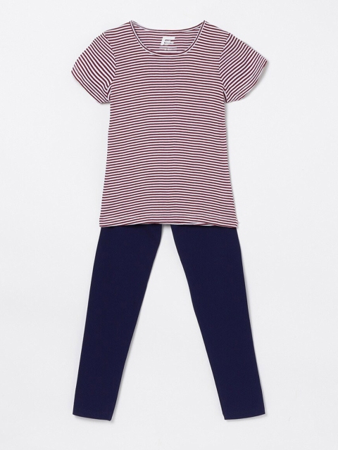 

Fame Forever by Lifestyle Girls Maroon & Navy Blue Striped Top with Leggings