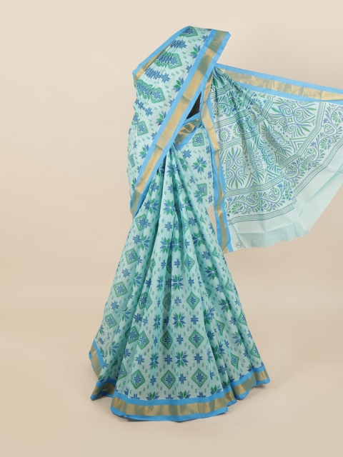Pothys Blue & Green Ethnic Motifs Saree