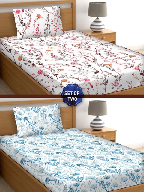 

BELLA CASA White & Blue Floral 250 TC 2 Single Bedsheet with 2 Pillow Covers