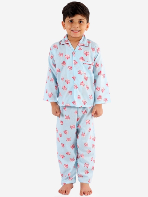 

KID1 Boys Turquoise Blue & Red Printed Night suit