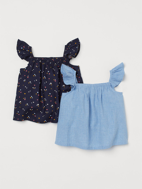 

H&M Girls 2-Pack Flutter-Sleeved Blouses, Navy blue