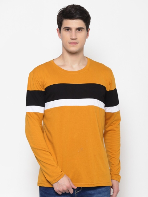 

PAUSE SPORT Men Mustard Yellow & Black Colourblocked Slim Fit T-shirt