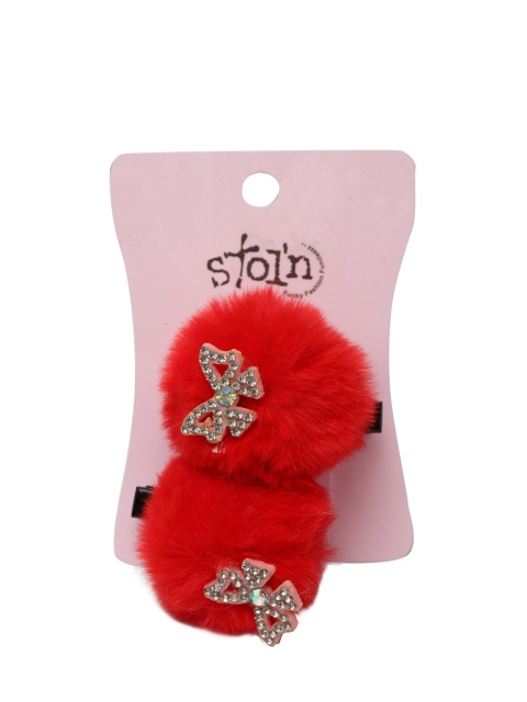 

Stoln Girls Red & Black Set of 2 Pom-Pom & Bow Studded Hair Clip