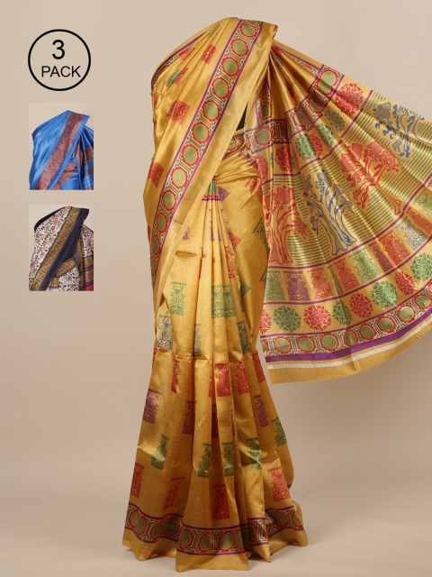 

Pothys-Pack of 3 Assorted Jute Print Sarees