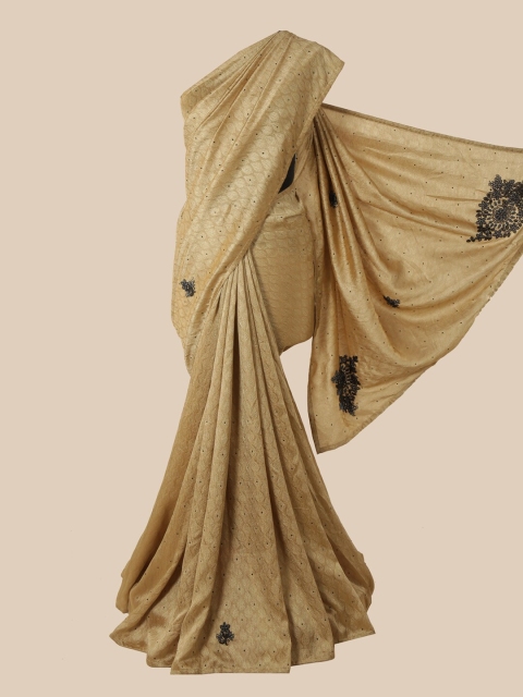 

Pothys Cream & Black Woven Design Embroidered Art Silk Saree