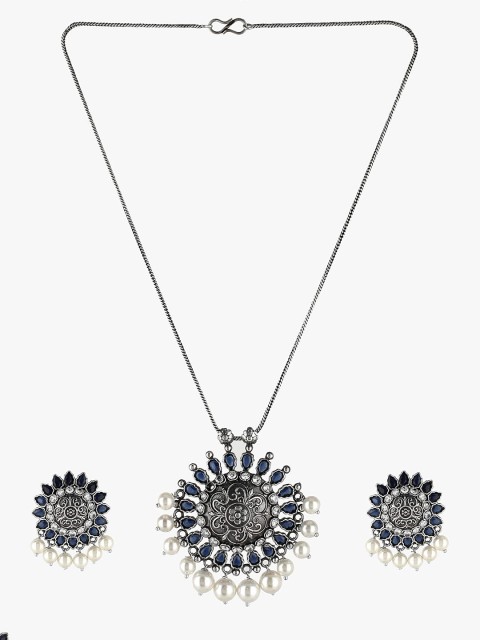 

Adwitiya Collection Silver-Plated Blue & White Stone-Studded Oxidized Jewellery Set