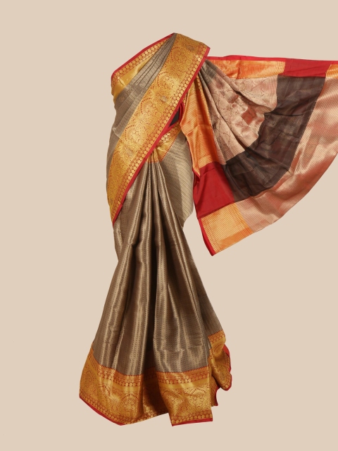 

Pothys Grey & Red Ethnic Motifs Zari Art Silk Banarasi Saree