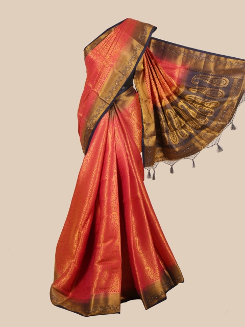 

Pothys Pink & Gold-Toned Woven Design Art Silk Banarasi Saree