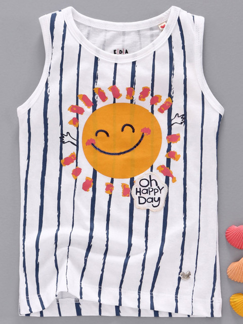 

Ed-a-Mamma Girls White & Navy Blue Striped T-shirt