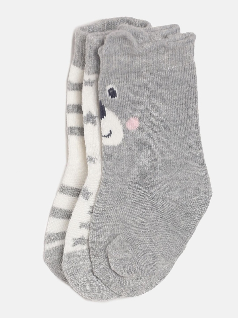 

MINI KLUB Boys Pack Of 3 Patterned Pure Cotton Above Ankle-Length Socks, Grey