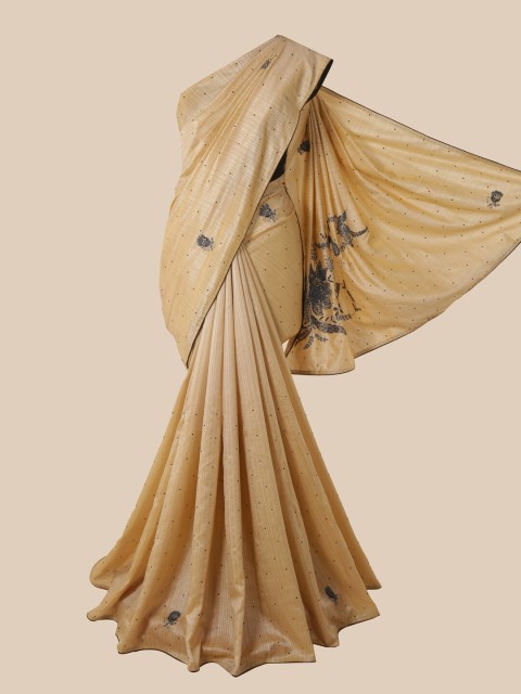 

Pothys Cream & Grey Embellished Beads and Stones Art Silk Saree