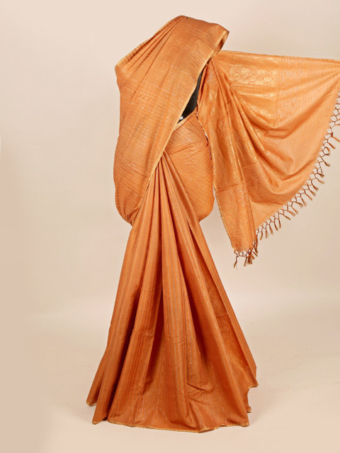 

Pothys Copper Striped Pure Silk Tussar Saree