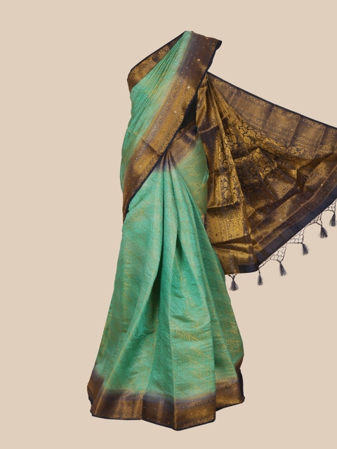 

Pothys Green & Navy Blue Woven Design Art Silk Banarasi Saree