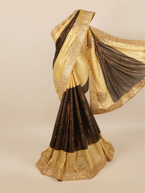 

Pothys Women Gold and Brown Pure Georgette Saree