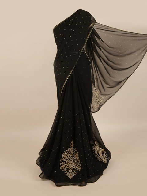 

Pothys Black & Golden Pure Georgette Saree