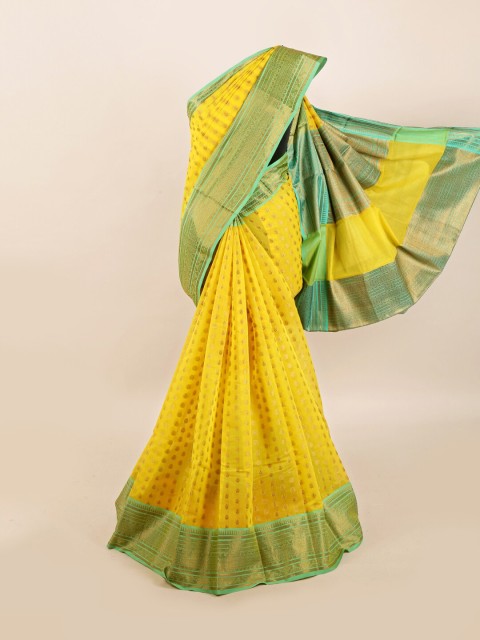 

Pothys Yellow & Sea Green Floral Saree