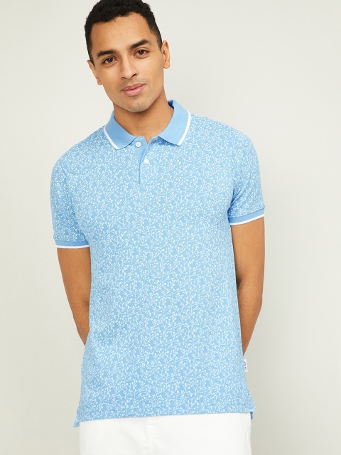 

Fame Forever by Lifestyle Men Blue Floral Printed Polo Collar T-shirt