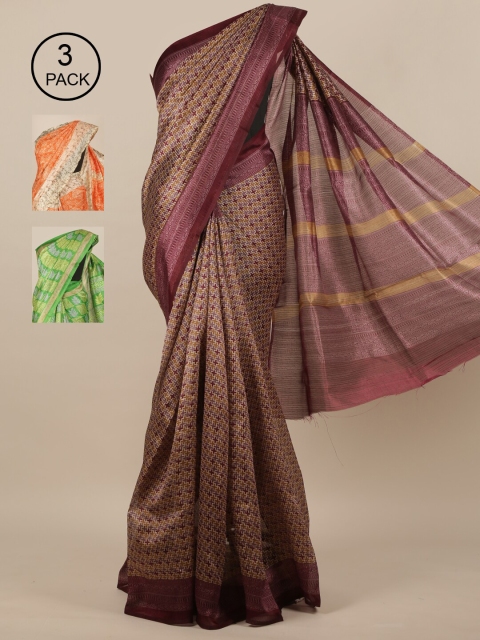 

Pothys-Pack of 3 Assorted Jute Print Sarees