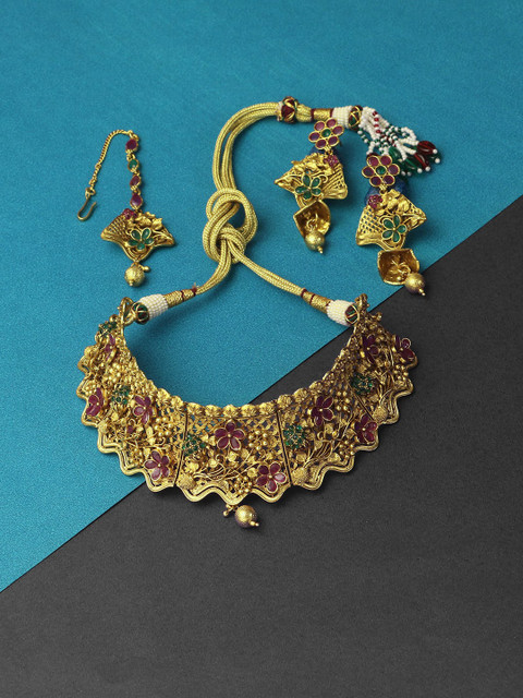 

Adwitiya Collection Gold & Red Copper Gold-Plated Choker Necklace