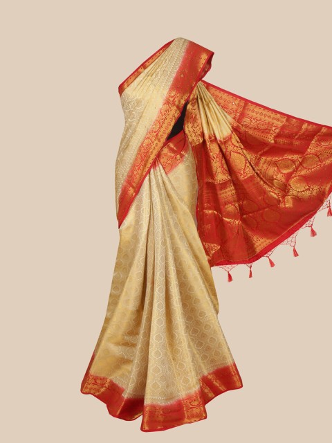

Pothys Cream & Orange Woven Design Art Silk Banarasi Saree
