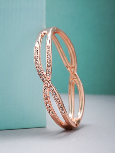 

Priyaasi Women White Brass AD-Studded Handcrafted Rose Gold-Plated Bangle-Style Bracelet