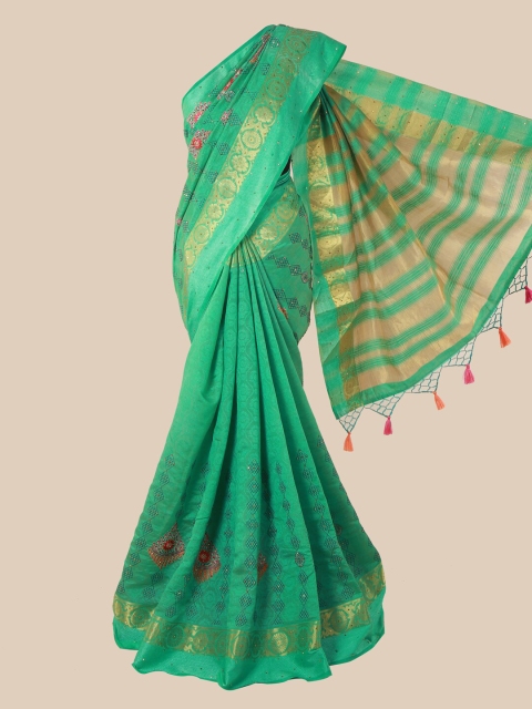 

Pothys Green & Pink Ethnic Motifs Beads and Stones Art Silk Saree
