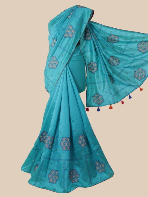 

Pothys Blue & Red Ethnic Motifs Art Silk Saree With Tasseled Pallu
