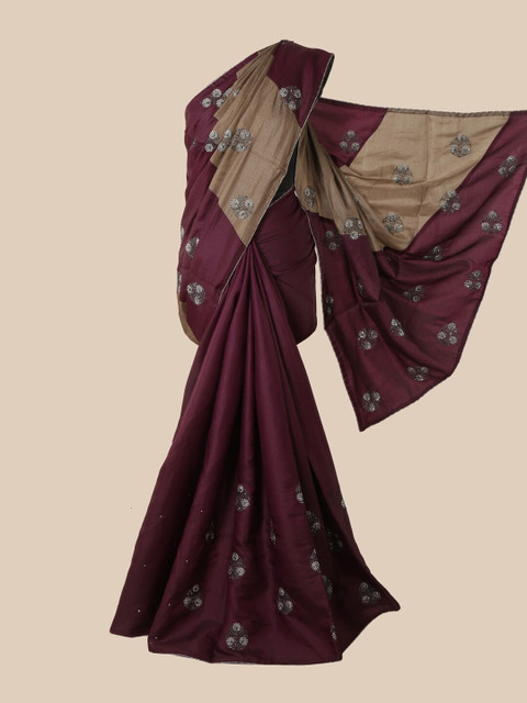 

Pothys Purple & Camel Brown Floral Art Silk Saree