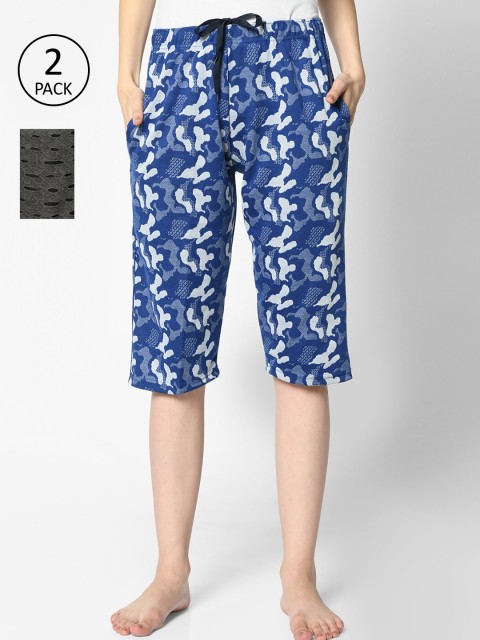 

VIMAL JONNEY Women Pack of 2 Blue & Black Printed Lounge Shorts