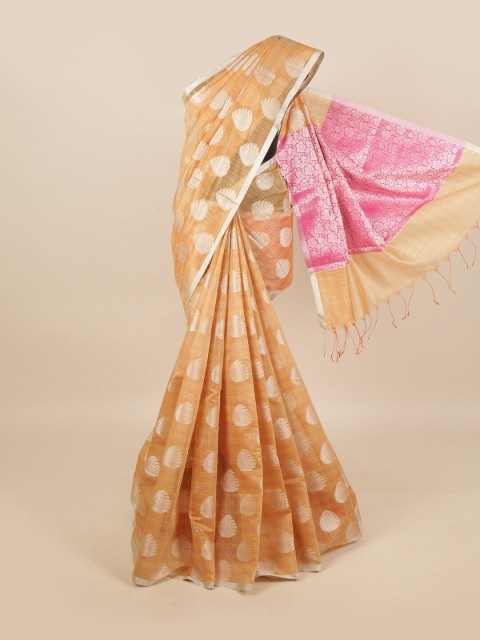 

Pothys Orange & Pink Woven Design Linen Blend Saree