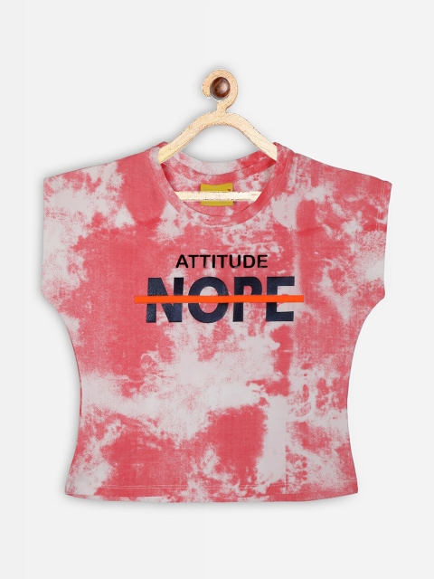

Punkster Peach-Coloured Tie and Dye Extended Sleeves Regular Crop Top