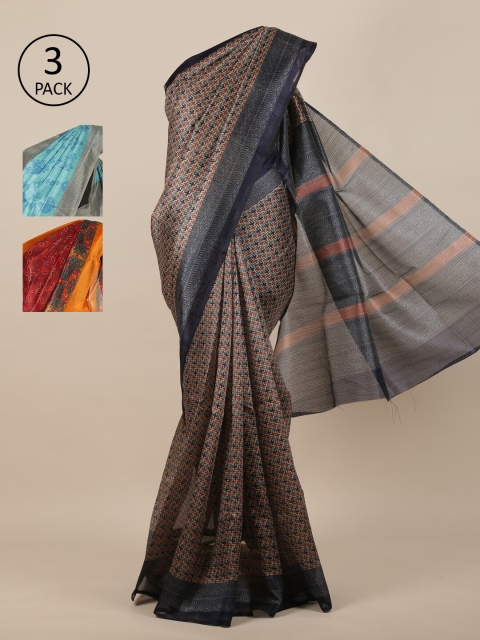 

Pothys-Pack of 3 Assorted Jute Print Sarees