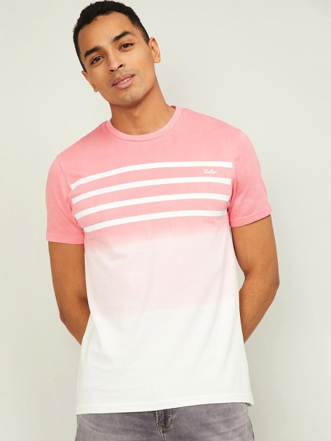 

UCLA Men Pink & White Striped Slim Fit Cotton T-shirt